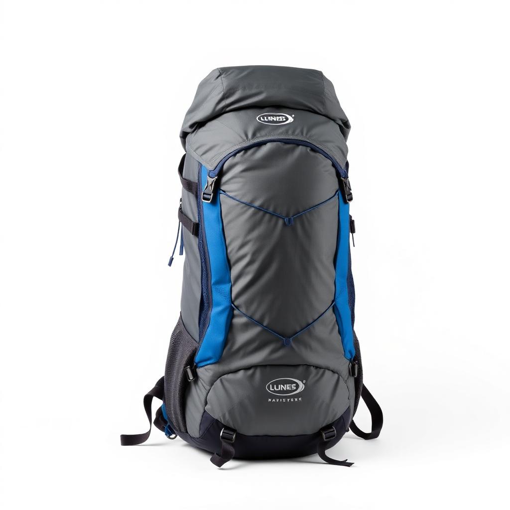 Szaro-niebieski plecak trekkingowy 30 l na białym tle